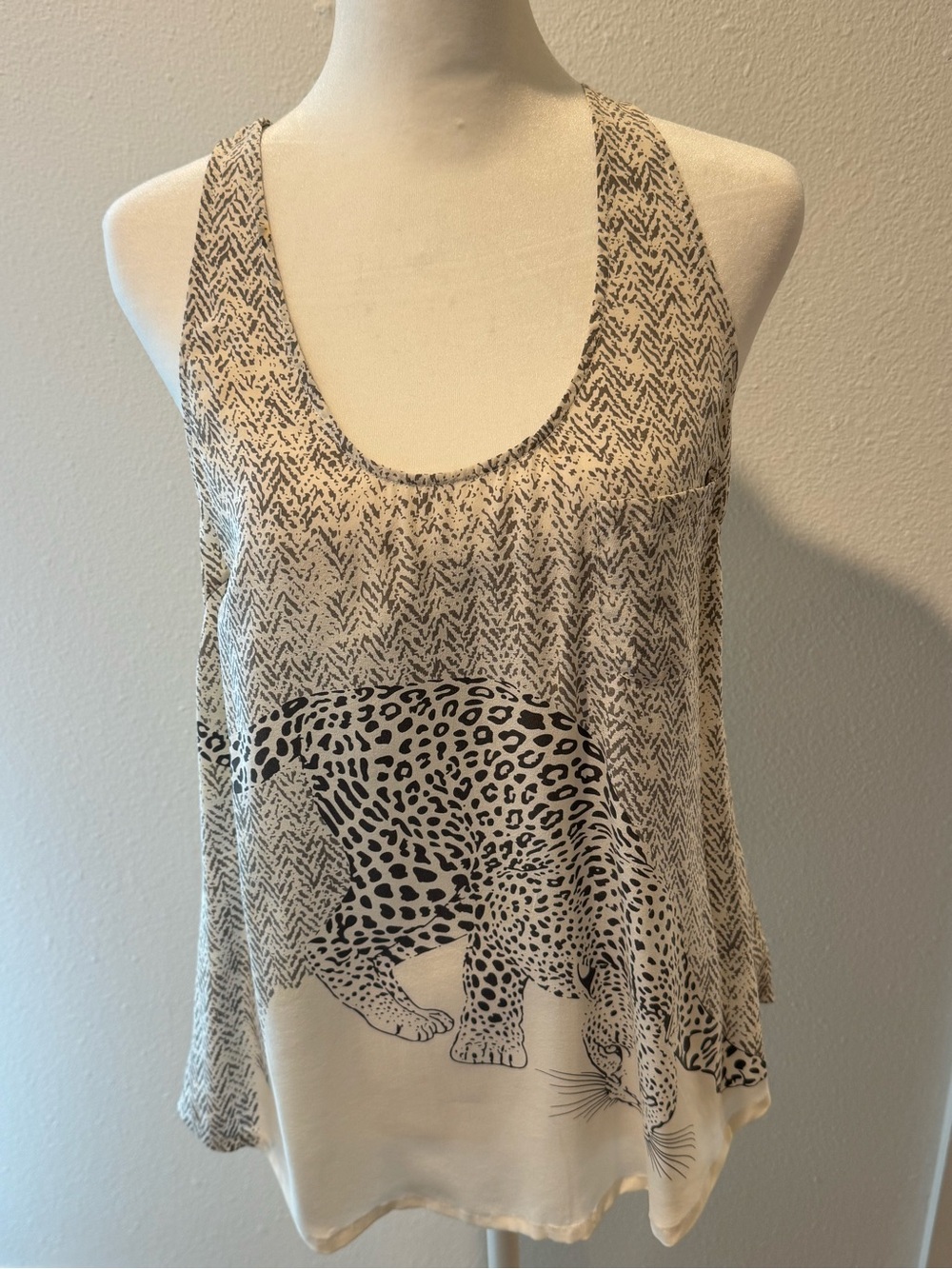 Women's Cream Animal Print 100% silk Top